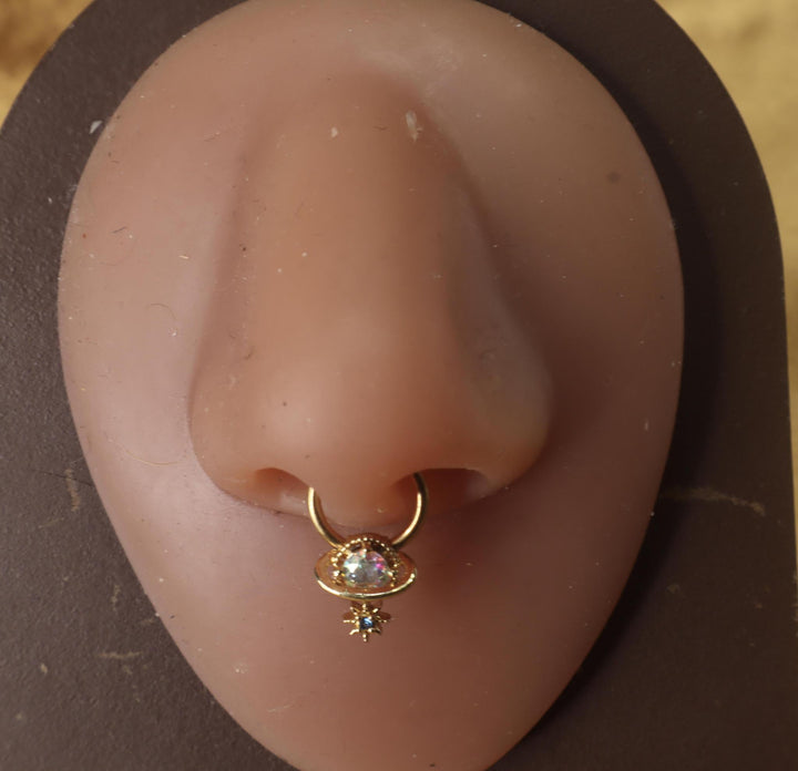 Cosmic Charm: Orbit Moon and Dangle Star Septum - YoniDa'Punani