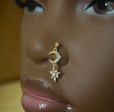 Half Moon Star Dangle Flower Nose Stud Piercing - YoniDa'PunaniNose Stud