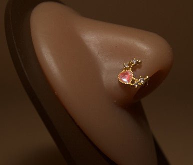 Crescent Moon Cubic Zircon Gems Stud Piercing Jewelry - YoniDa'PunaniNose Stud