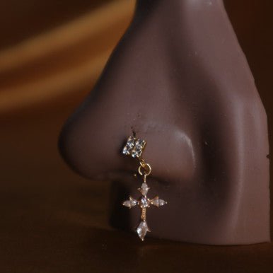 Cute cross cz gem nose hoop Ring Body Piercing Jewelry - YoniDa&