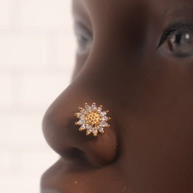 Sun Flower Bling White Diamond Nose Stud Ring Piercing - YoniDa'PunaniNose Stud