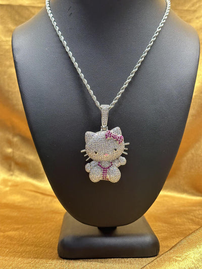 Cute Kitty Pink Bow Iced Out Pretty Pendant - YoniDa'Punani