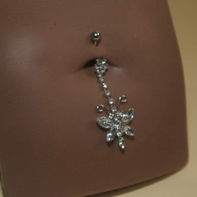 Steel Gem Flower Butterfly Navel Belly Button Ring - YoniDa'PunaniBelly Button