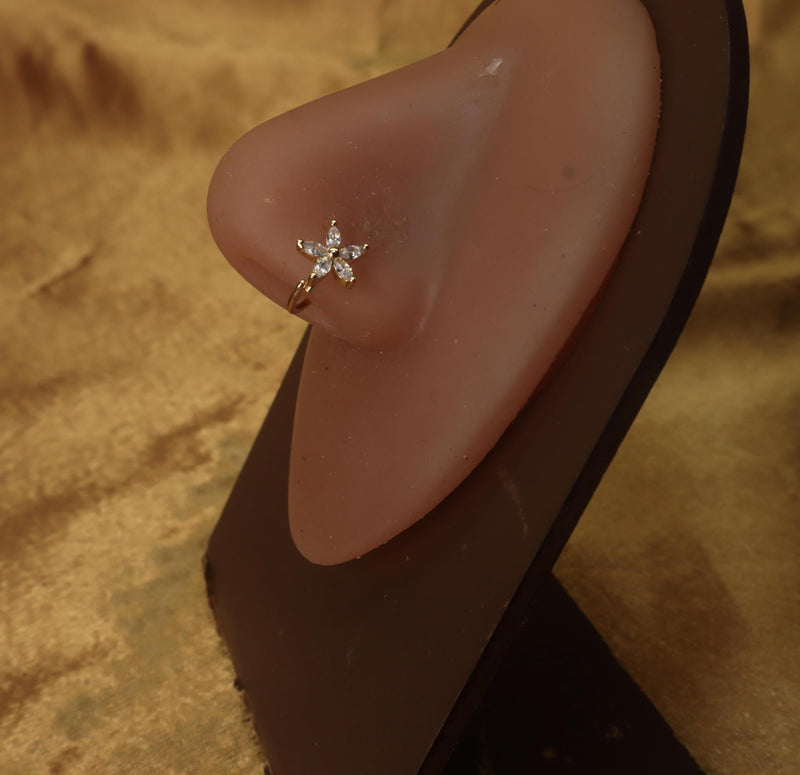 Dainty Floral Gemstones Nose Hoop Piercing - YoniDa&