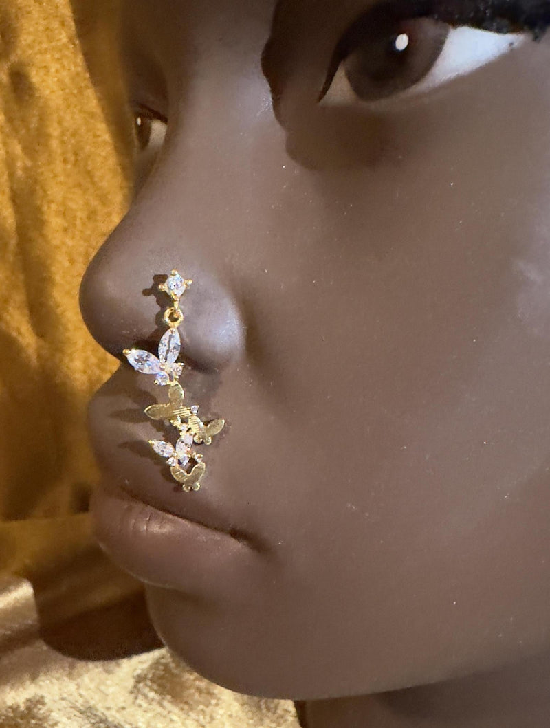Dangle Butterfly Crystal Diamond Nose Stud - YoniDa&