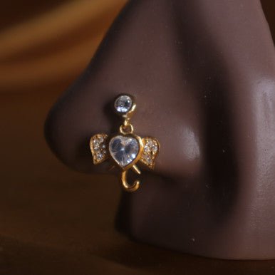 Dangle elephant cz heart middle nose stud - YoniDa'PunaniNose Stud