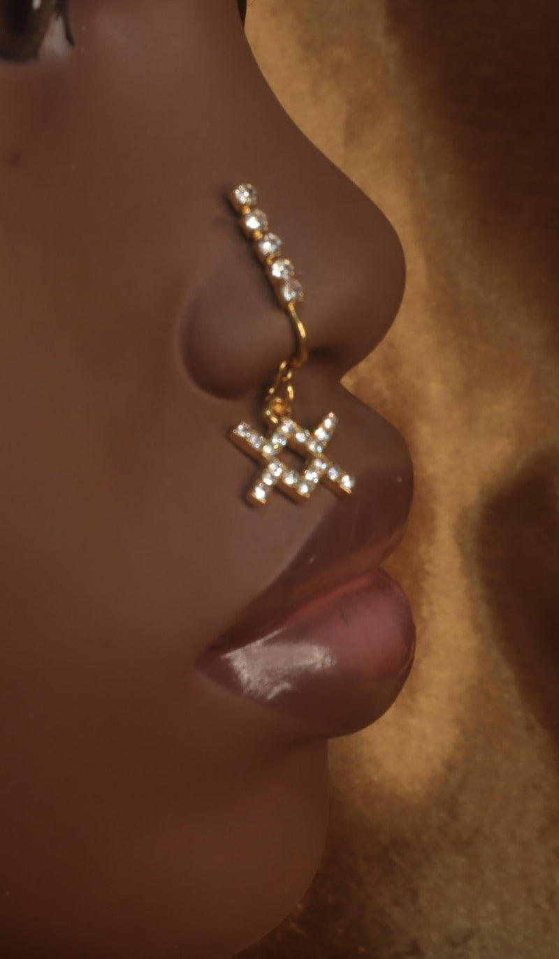 Dangle Faux Zodiac Sign Gem Hanging Nose Cuff Jewelry - YoniDa&