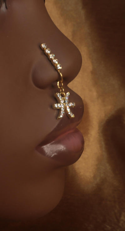Dangle Faux Zodiac Sign Gem Hanging Nose Cuff Jewelry - YoniDa'Punani