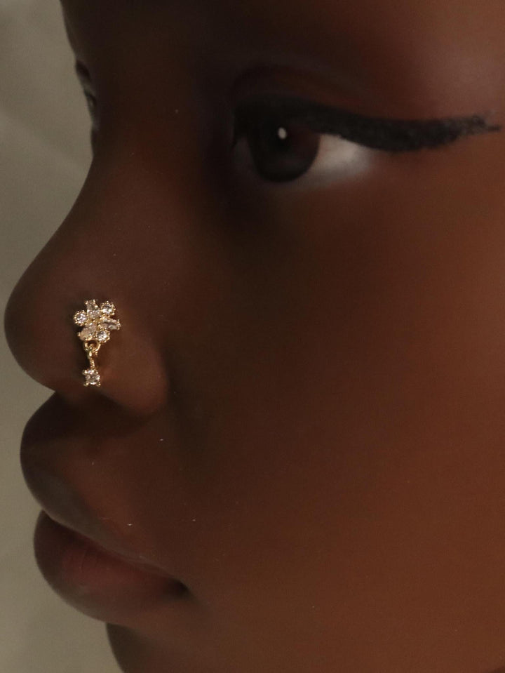 Dangle Flower Gem Nose Stud Piercing - YoniDa'Punani