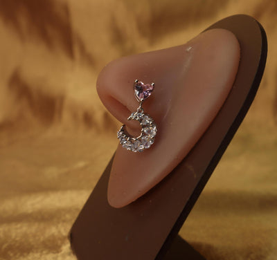 Dangling Moon Gemstones Nose Stud with Pink Heart - YoniDa'Punani