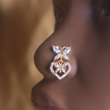 Double butterfly Heart Shape Nose Stud Ring Piercing - YoniDa'PunaniNose Stud