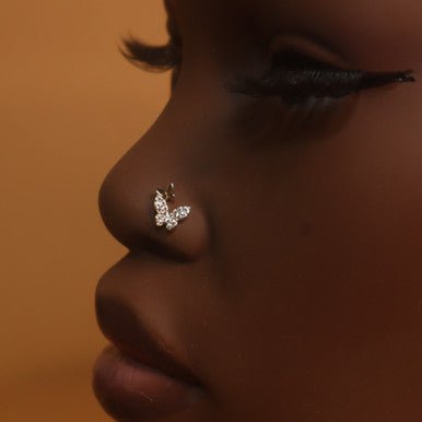 Double Crystal Diamond Butterfly Nose Stud Ring - YoniDa'PunaniNose Stud