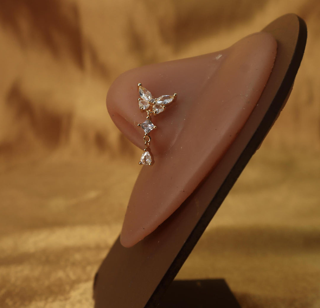 - Double Gem Butterfly Dangle Nose Stud - YoniDa'Punani