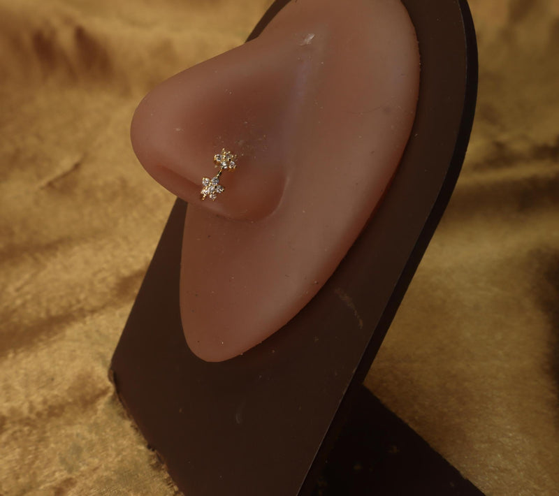 Double Star Gemstone Nose Hoop Ring - YoniDa&