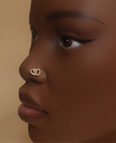 Double UP Heart Cubic Zirconia Nose Stud Piercing - YoniDa'PunaniNose Stud