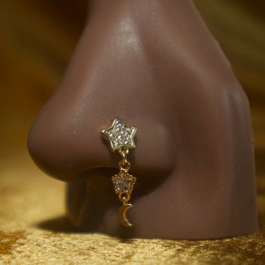 Gold Double Star Nose Stud Ring Piercing Jewelry - YoniDa'PunaniNose Stud