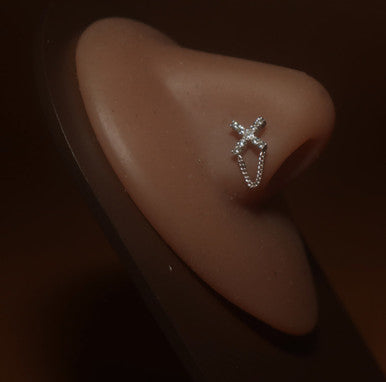 Cross Sign Dangled Chain Nose Stud Piercing - YoniDa'PunaniNose Stud