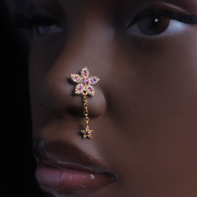 Double Pink Ruby Five Flower Nose Stud Piercing Jewelry - YoniDa&