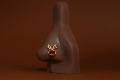 Gold CZ Reindeer Gem Nose Stud Piercing - YoniDa'PunaniNose Stud