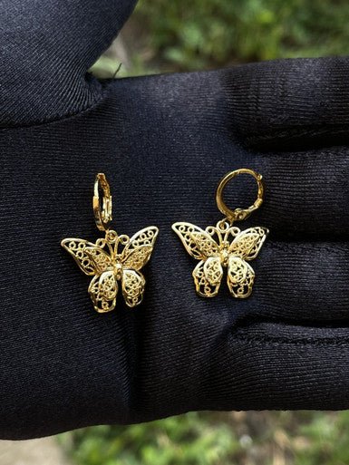 24k Gold Color Enchanted Dangling Butterfly Pair Earrings Jewelry - YoniDa&