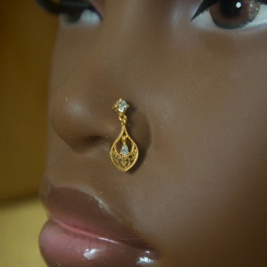 Engave Dangle Gem Loop Nose Stud Piercing Jewelry - YoniDa'PunaniNose Stud
