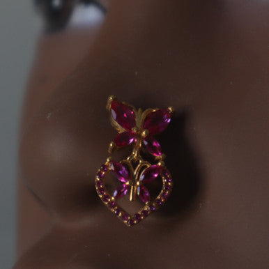 Double Butterfly Heart Shape Nose Cuff Jewelry - YoniDa'PunaniNose Cuff