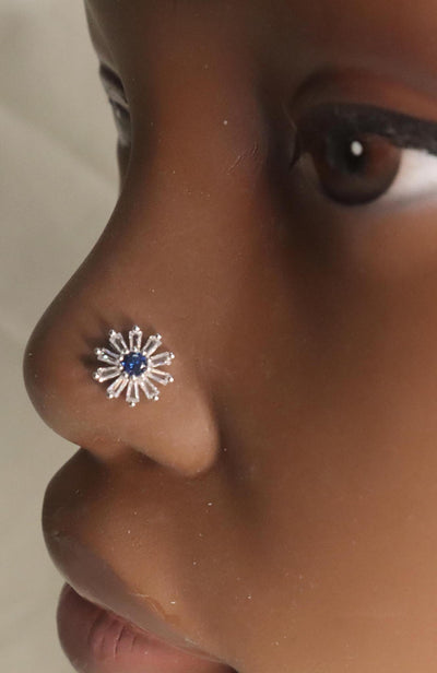 Flower Blue Gem Crystal Nose Stud Piercing Jewelry - YoniDa'Punani