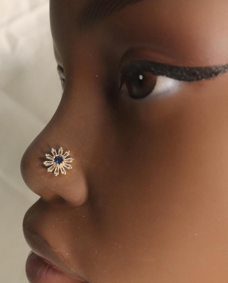 Flower Blue Gem Crystal Nose Stud Piercing Jewelry - YoniDa&
