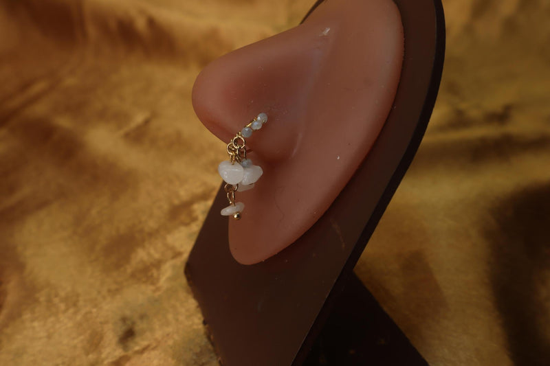 Glamorous Crystal Adorned White dangling Nose Ring - YoniDa&
