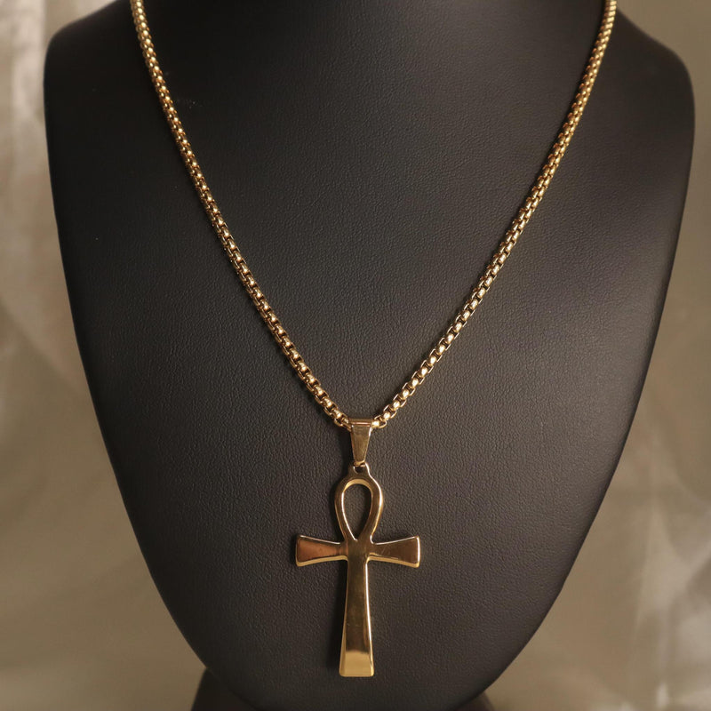Gold Steel Ankh Pendant Necklace bead Jewelry - YoniDa&