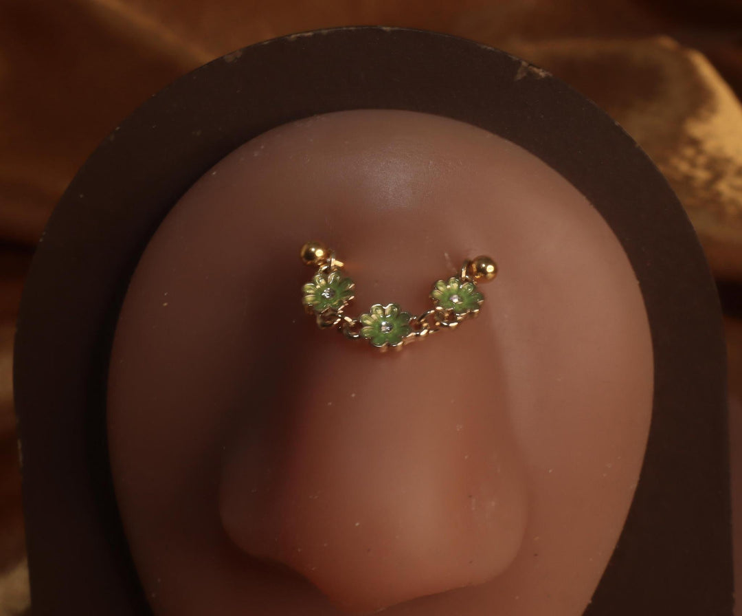 Green Flower Bridge High nostril jewelry - YoniDa'Punani