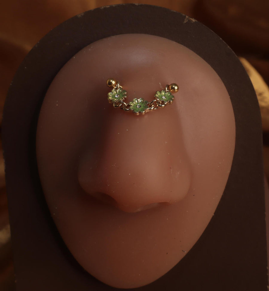 Green Flower Bridge High nostril jewelry - YoniDa'Punani