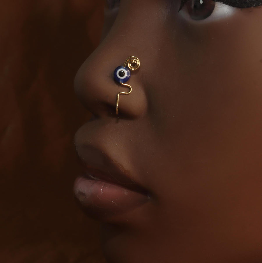 Handmade Swirl Loop Evil Eye Nose Cuff - YoniDa'Punani