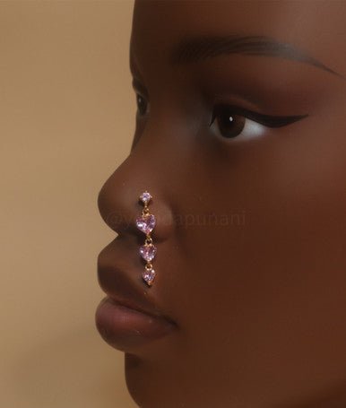 Harmony Dangle Chain Heart Gem Nose Stud Piercing - YoniDa'PunaniNose Stud