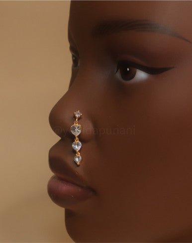 Harmony Dangle Chain Heart Gem Nose Stud Piercing - YoniDa'PunaniNose Stud