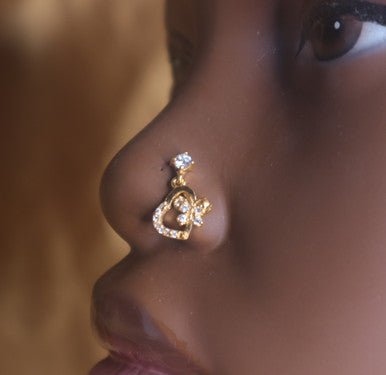 Heart Butterfly Nose Stud Ring Piercing - YoniDa&