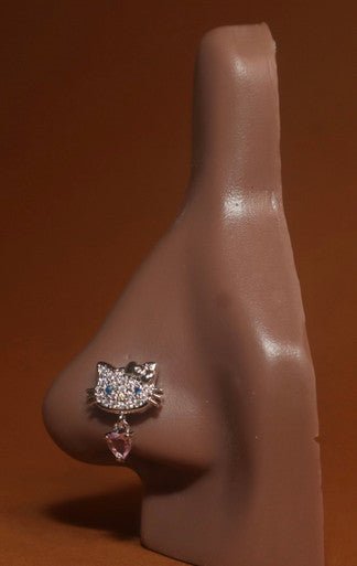 Dangle Kitty Pink Heart Nose Stud Piercing Jewelry - YoniDa'PunaniNose Stud