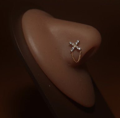 Cross Sign Dangled Chain Nose Stud Piercing - YoniDa'PunaniNose Stud