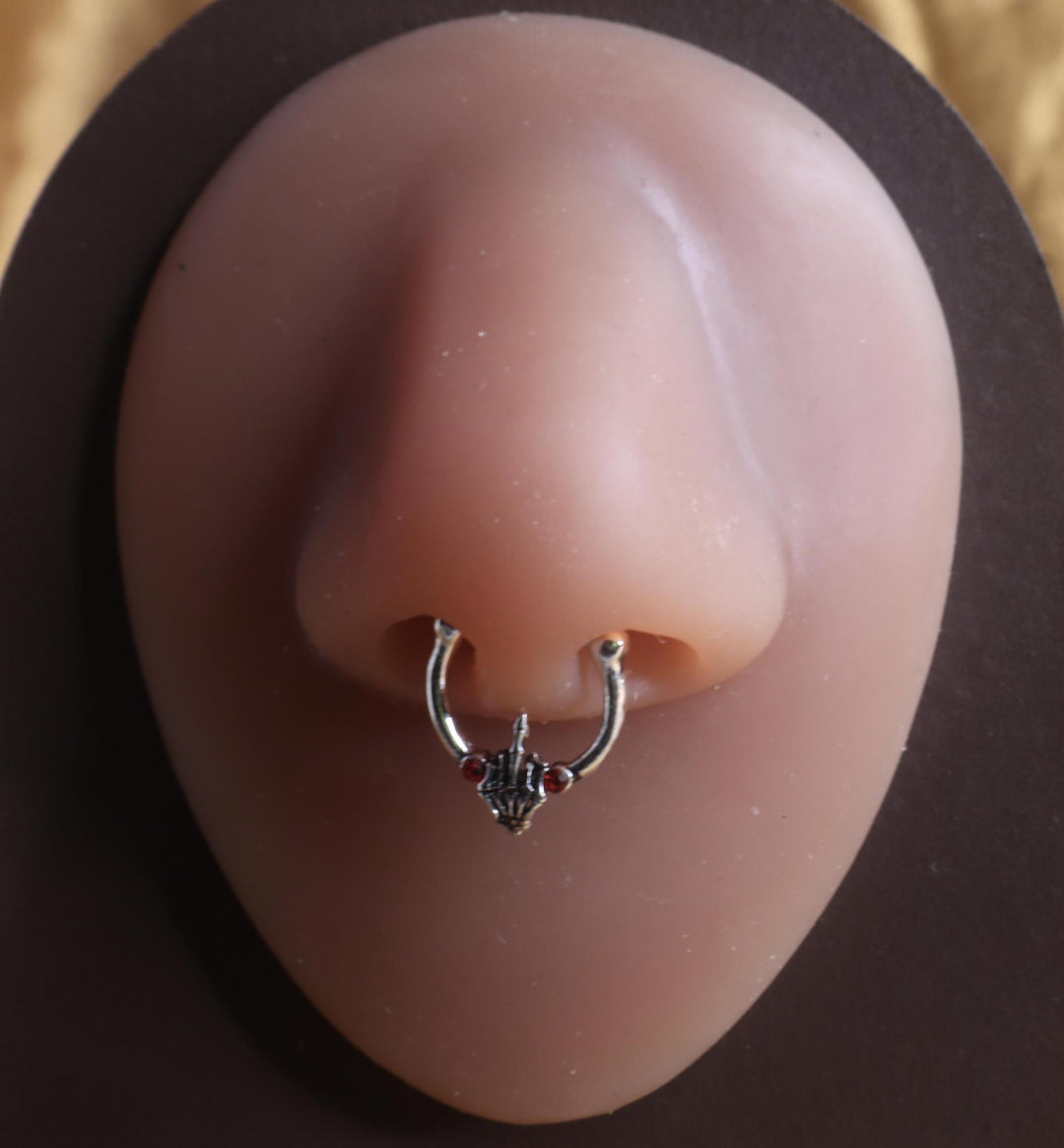 Middle Finger Skull Hand Septum Clicker Nose Hoop - YoniDa'Punani