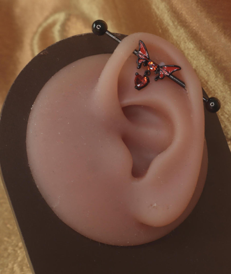 New Black Bat Heart Red Industrial Barbell Jewelry - YoniDa'Punani