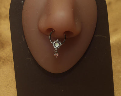 Opal Majesty Middle Crown Delicate Heart Dangle Septum - YoniDa'Punani