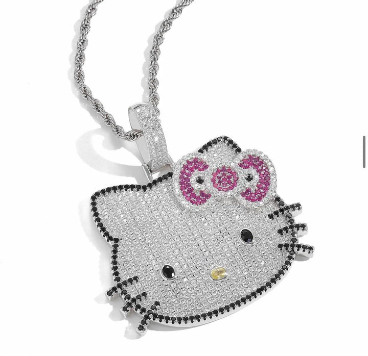 Pretty Cz Diamond Iced Out Kitty Bow Necklace - YoniDa'Punani