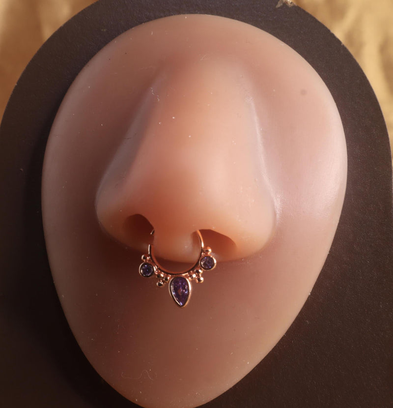 Purple Gem Septum Clicker Nose Hoop Piercing Jewelry - YoniDa&