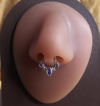 Purple Gem Septum Clicker Nose Hoop Piercing Jewelry - YoniDa'Punani