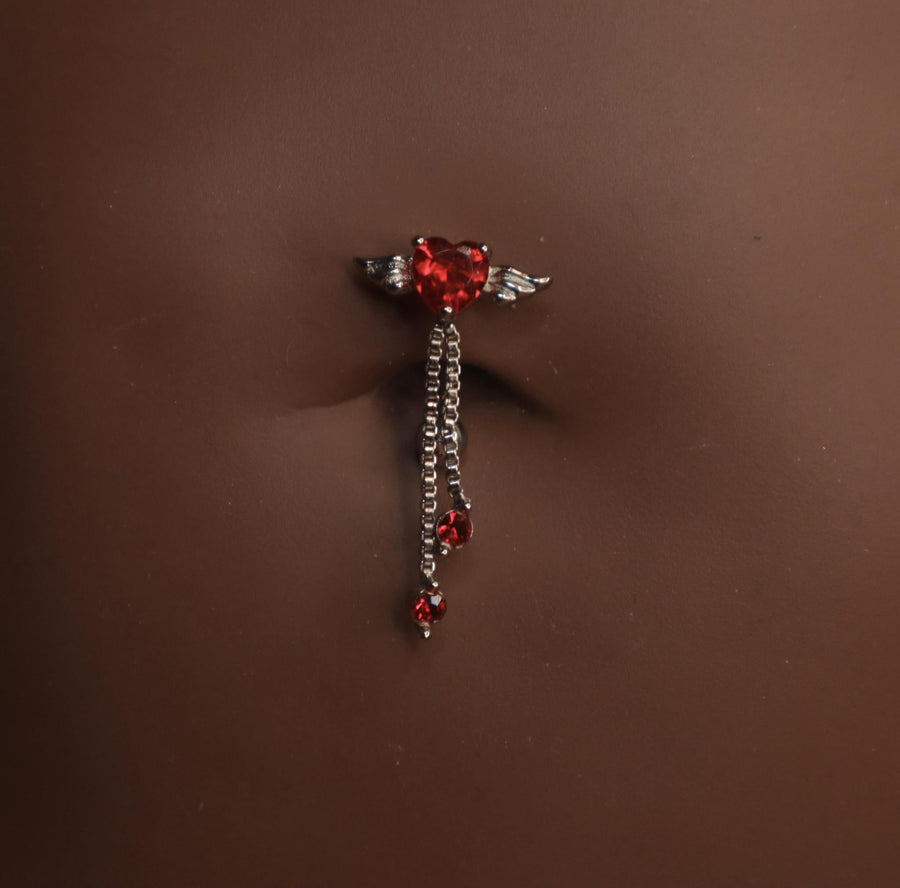 Red Heart Dangle Chain Belly Button Ring - YoniDa'Punani