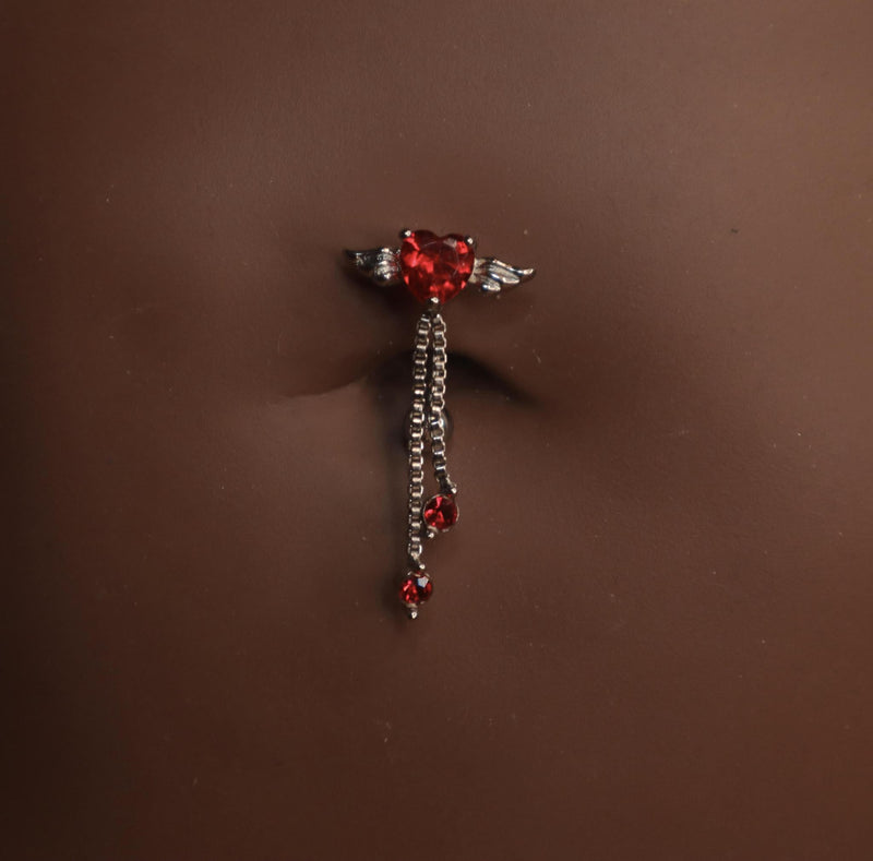 Red Heart Dangle Chain Belly Button Ring - YoniDa&