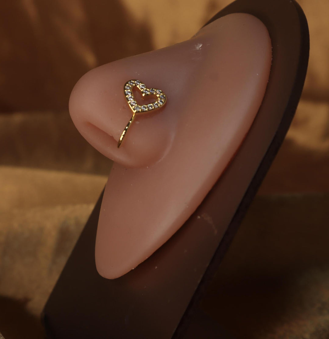 Simple Heart Outline Gem Nose Cuff - YoniDa'Punani