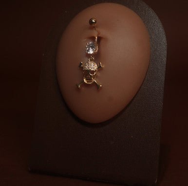 Gold Dangling Skull Belly Button Ring Piercing Jewelry - YoniDa'PunaniBelly Button