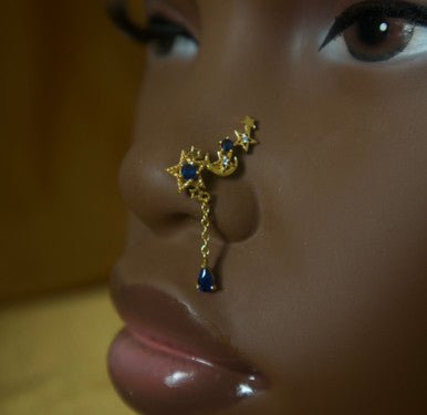 Star Glazer Dangle Chain Nose Stud Piercing Jewelry - YoniDa'PunaniNose Stud