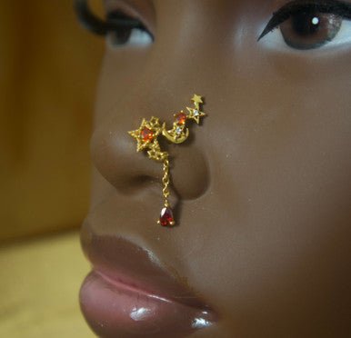 Star Glazer Dangle Chain Nose Stud Piercing Jewelry - YoniDa&